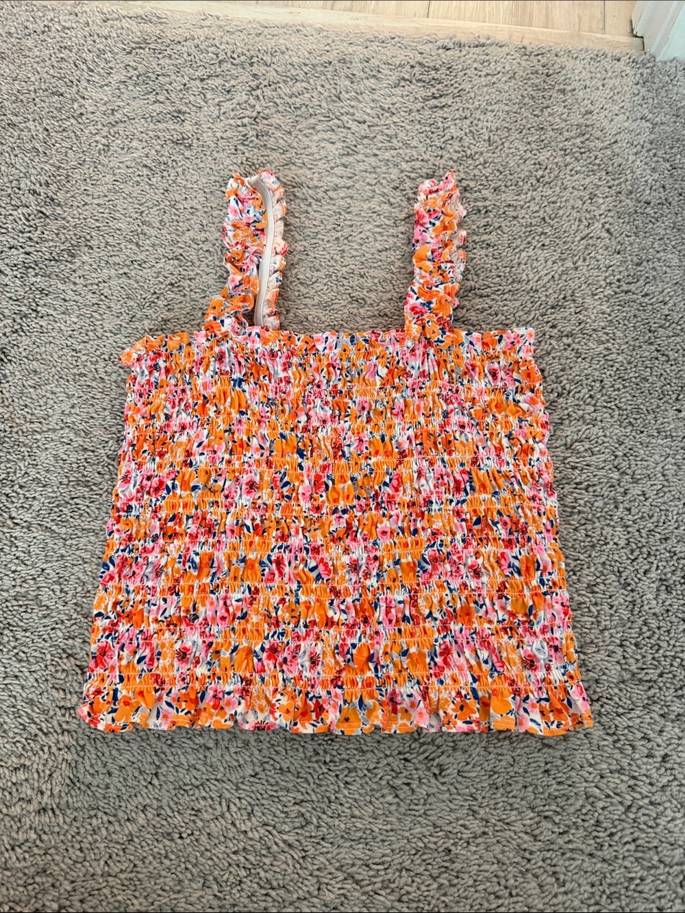 Old Navy Orange Floral Smocked Tank with Pink & Navy Accents NWOT